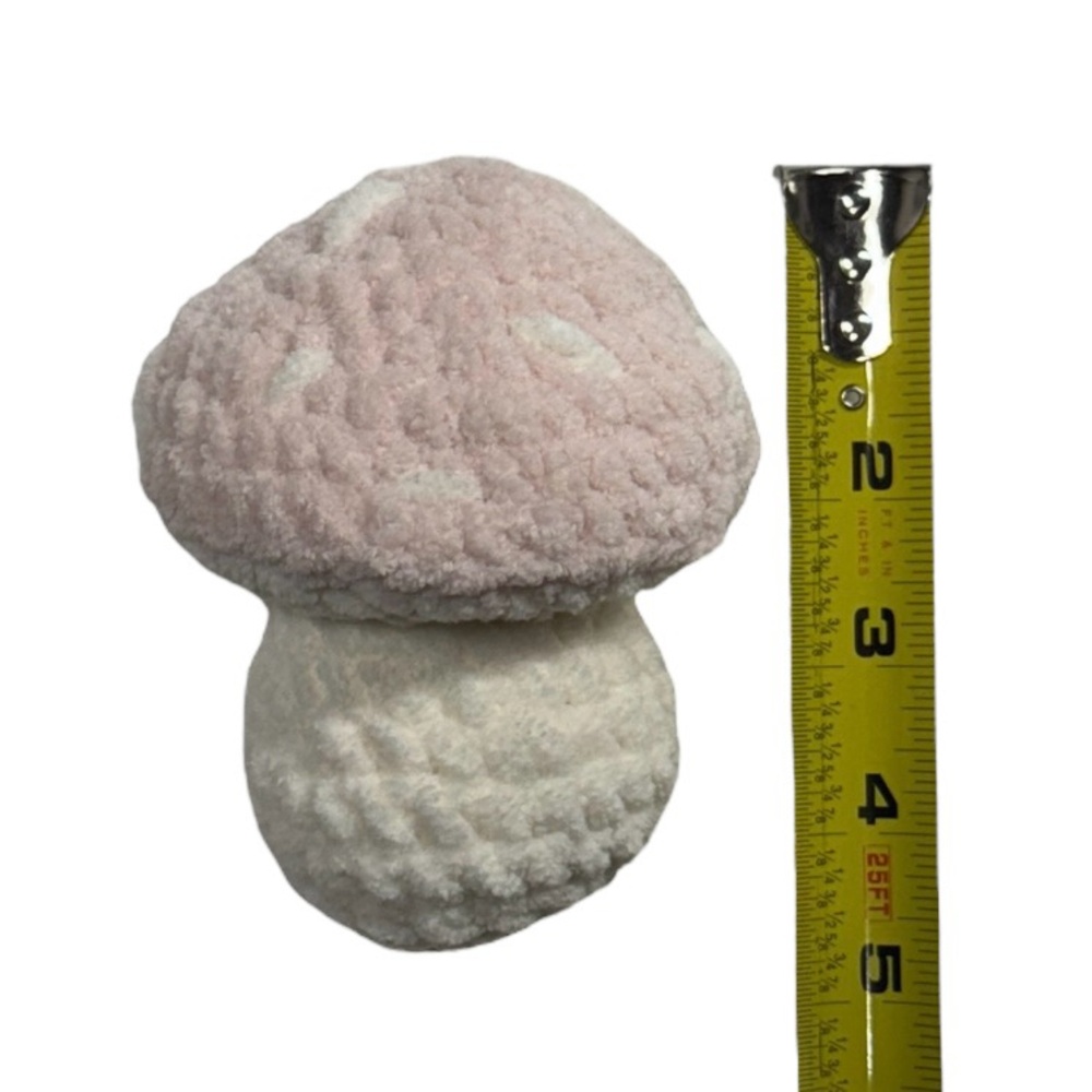 Crochet amigurumi mushroom plushy 100% handmade with pink and white fluffy yarn! - Picture 3 of 5